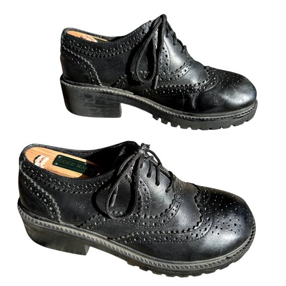 White Mountain Shoes - Black Leather Lace Up Derby Shoes Womens SZ 7 Chunky Lug Sole Witchy Whimsigoth